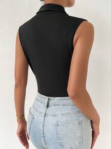 RosyDaze Solid Shawl Collar Bodysuit - Black - View 4