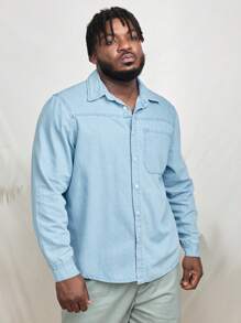 GENTILAND Men Plus Pocket Patched Denim Shirt - Light Wash - View 1