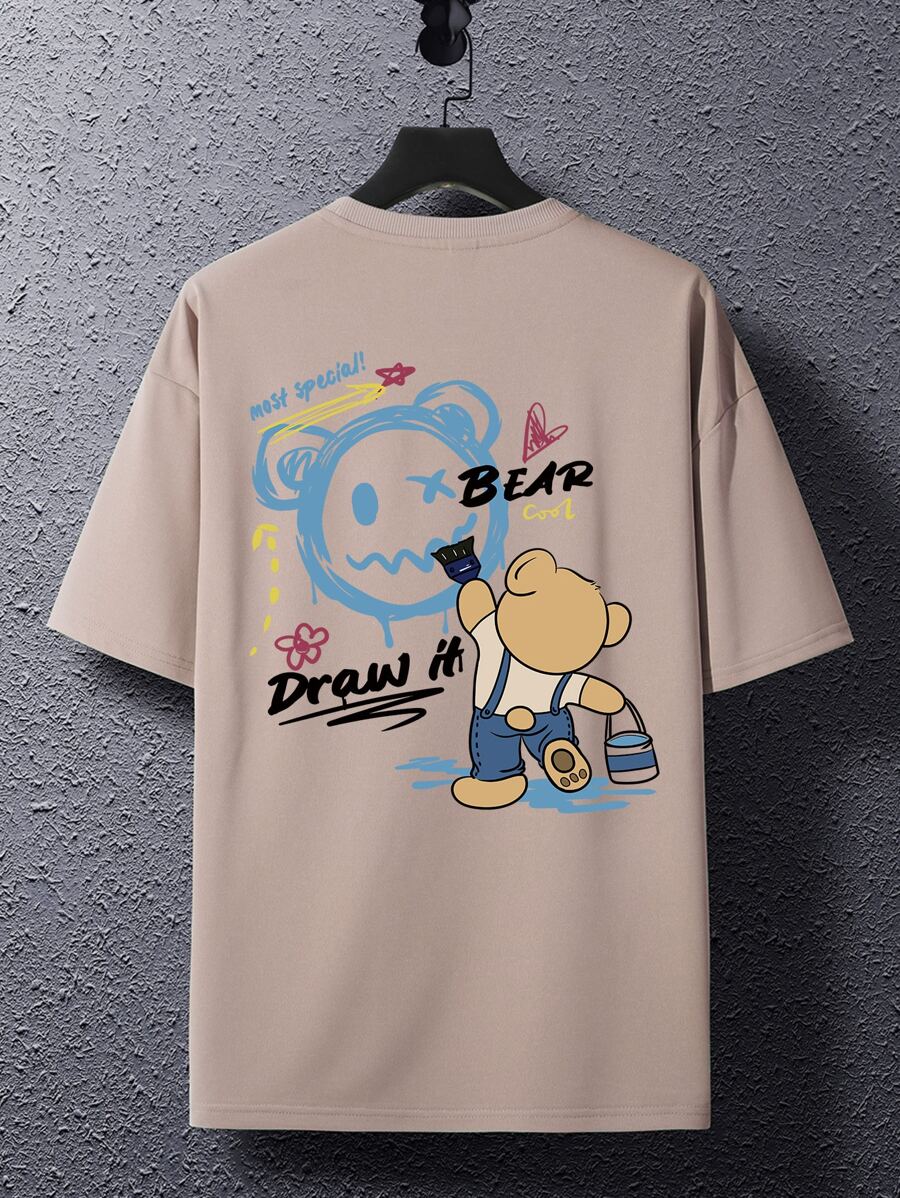 Manfinity EMRG Men Cartoon Graphic Drop Shoulder Oversize Tee - Apricot - View 1