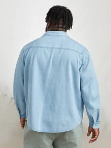 GENTILAND Men Plus Pocket Patched Denim Shirt - Light Wash - View 2