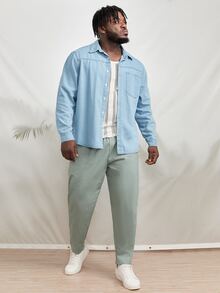 GENTILAND Men Plus Pocket Patched Denim Shirt - Light Wash - View 4