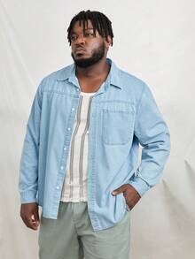 GENTILAND Men Plus Pocket Patched Denim Shirt - Light Wash - View 5