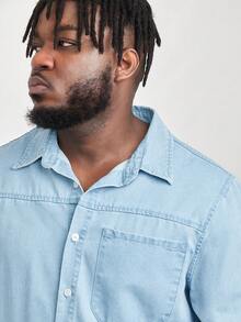 GENTILAND Men Plus Pocket Patched Denim Shirt - Light Wash - View 6