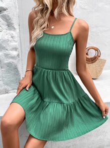 SHEIN VCAY Đầm Lộ Lưng Ren lên Viên lá sen màu trơn Gợi cảm - màu xanh lá - Xem 4