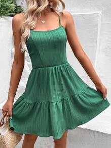 SHEIN VCAY Đầm Lộ Lưng Ren lên Viên lá sen màu trơn Gợi cảm - màu xanh lá - Xem 5
