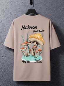 Manfinity EMRG 男士蘑菇和字母圖案T恤 - 杏色 - 查看 2