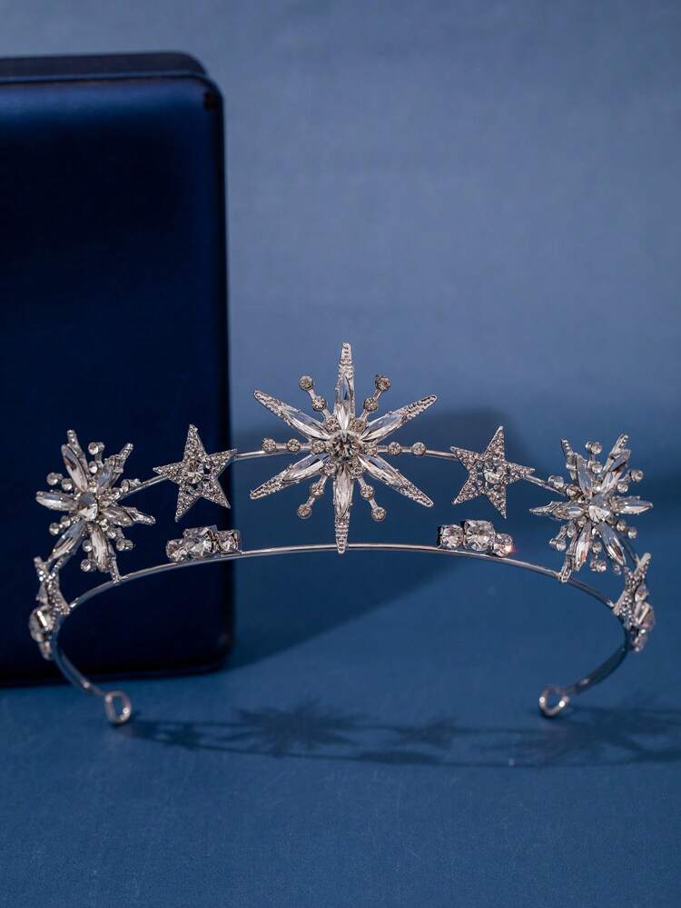 1 pièce Élégant et magnifique accessoire pour cheveux de mariée, couronne style reine à cristal en forme d'étoile à cinq branches pour le bal de promo, fête des neiges