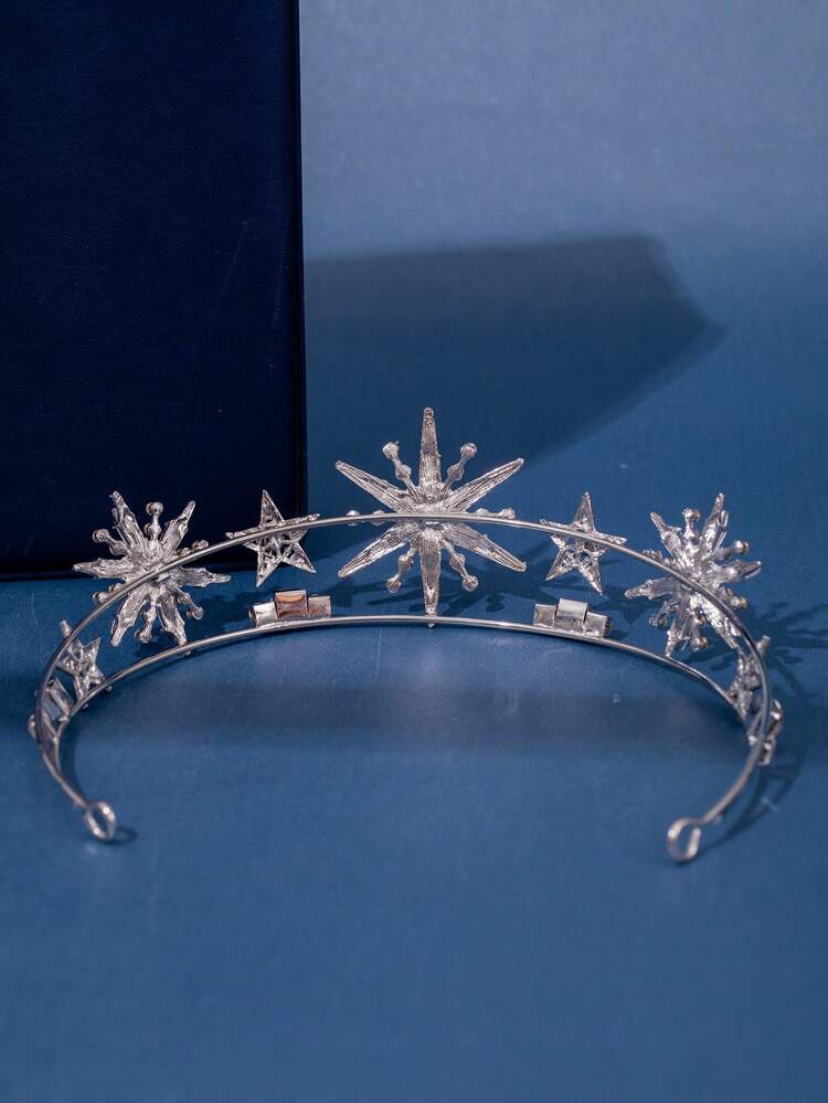 1 pièce Élégant et magnifique accessoire pour cheveux de mariée, couronne style reine à cristal en forme d'étoile à cinq branches pour le bal de promo, fête des neiges