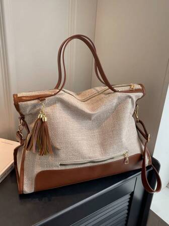 Große Schultertasche mit Reißverschluss vorne und Quasten Dekor, Schultasche für Absolventen, Teenager Mädchen, Erstsemester, Zweitsemester, Junior und Senior im College, an der Universität und in der Oberschule, perfekt für Outdoor, Reisen und Schulanfang