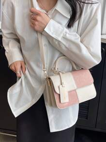 Small Flap Square Bag Two Tone With Letter Bag Charm - Multicolor - View 2