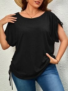 SHEIN Unity Camiseta con cordón lateral de manga murciélago