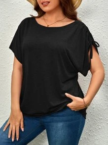 SHEIN Unity Camiseta con cordón lateral de manga murciélago