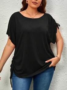 SHEIN Unity Camiseta con cordón lateral de manga murciélago