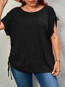 SHEIN Unity Camiseta con cordón lateral de manga murciélago