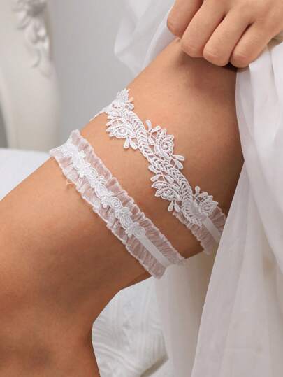 2pcs Women Flower Decor Elegant Bridal Garter Belt, For Wedding Party Cute
