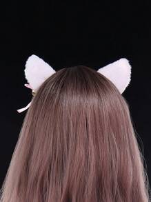 2pcs Women Fuzzy Cat Ear Decor Cute Hair Clip - White - View 2