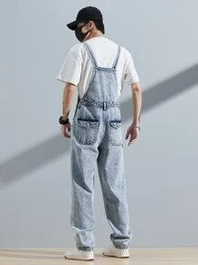 Aesthetic Post--Loose-Fit Men's Denim Overalls With Slanted Pockets (T-Shirt Not Included) - Light Wash - View 2