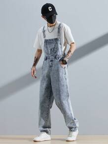Aesthetic Post--Loose-Fit Men's Denim Overalls With Slanted Pockets (T-Shirt Not Included) - Light Wash - View 3