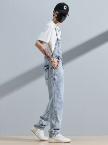 Aesthetic Post--Loose-Fit Men's Denim Overalls With Slanted Pockets (T-Shirt Not Included) - Light Wash - View 4