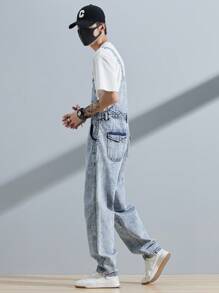 Aesthetic Post--Loose-Fit Men's Denim Overalls With Slanted Pockets (T-Shirt Not Included) - Light Wash - View 5