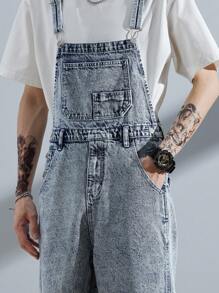 Aesthetic Post--Loose-Fit Men's Denim Overalls With Slanted Pockets (T-Shirt Not Included) - Light Wash - View 6