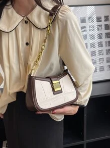 雙色流浪包壓花細節金屬裝飾 - 彩色 - 查看 2