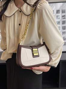 雙色流浪包壓花細節金屬裝飾 - 彩色 - 查看 4