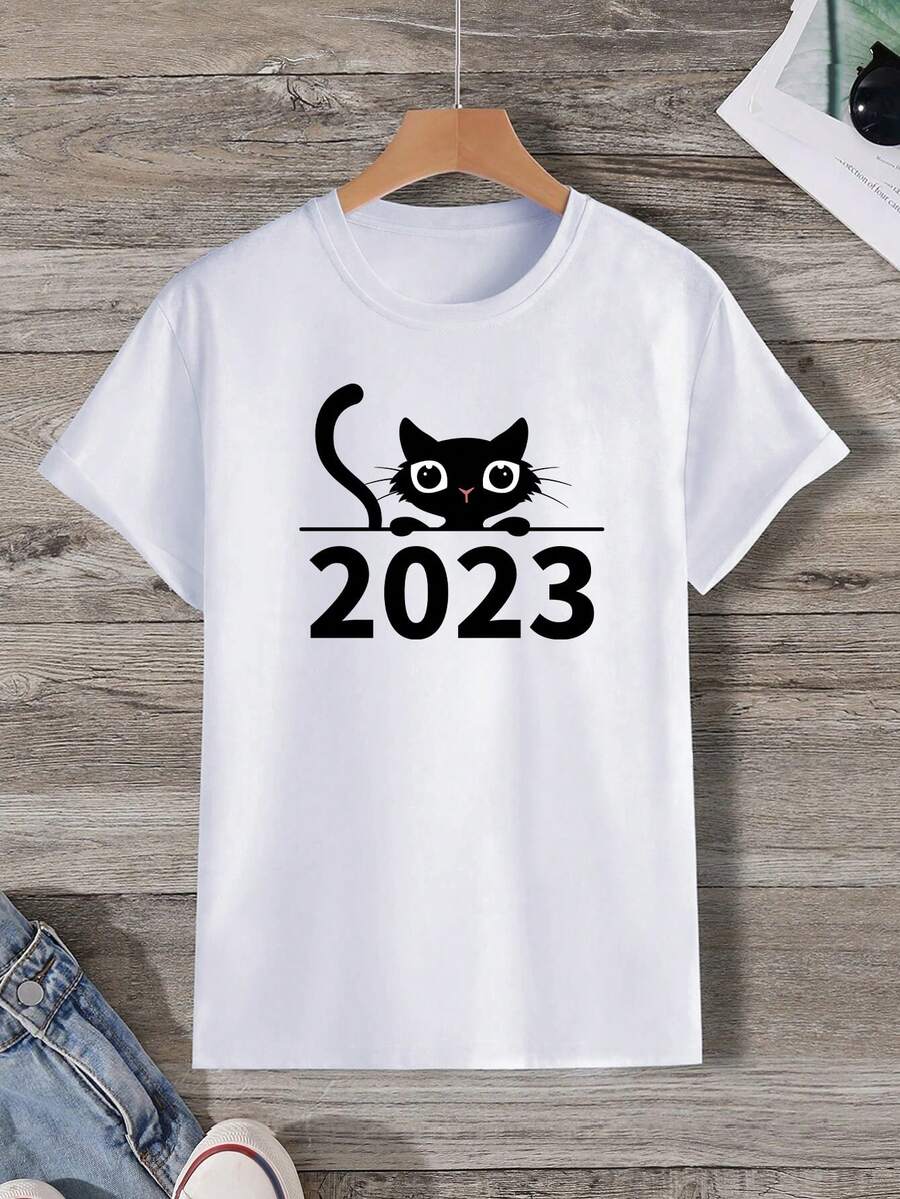 Manfinity Hypemode Men Cartoon Cat & Letter Graphic Tee - White - View 1