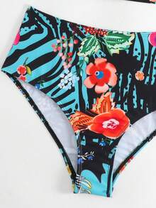Floral Print High Waisted Bikini Set - Multicolor - View 6