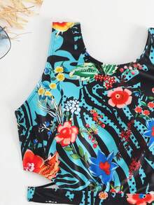 Floral Print High Waisted Bikini Set - Multicolor - View 7