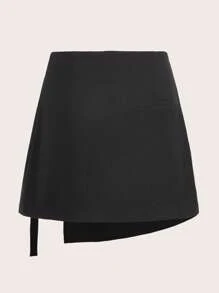 SHEIN EZwear Flap Pocket Wrap Hem Cargo Skirt - Black - View 2
