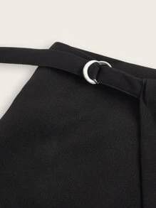 SHEIN EZwear Flap Pocket Wrap Hem Cargo Skirt - Black - View 3