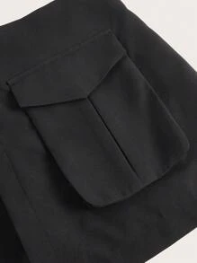 SHEIN EZwear Flap Pocket Wrap Hem Cargo Skirt - Black - View 4