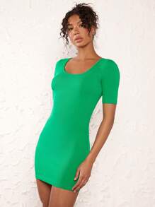 SHEIN BASICS Chất rắn Scoop Cổ Váy bodycon - màu xanh lá - Xem 4