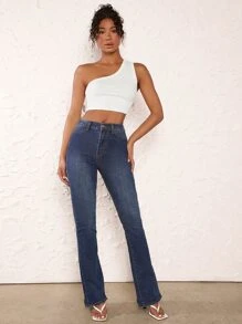 SHEIN BASICS 單肩實色短款上衣 - 白色 - 查看 4