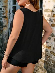 SHEIN LUNE 大碼素色鏤空十字交叉背心上衣 - 黑色 - 查看 2