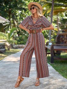 SHEIN VCAY Áo liền quần nữ Túi Họa tiết hoa Boho - Nhiều màu - Xem 3