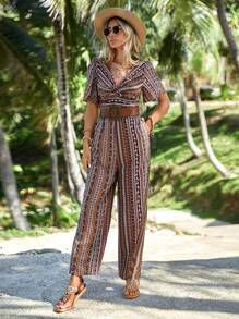 SHEIN VCAY Áo liền quần nữ Túi Họa tiết hoa Boho - Nhiều màu - Xem 5