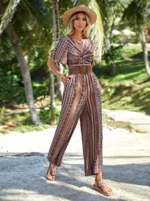 SHEIN VCAY Áo liền quần nữ Túi Họa tiết hoa Boho - Nhiều màu - Xem 1