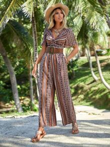 SHEIN VCAY Áo liền quần nữ Túi Họa tiết hoa Boho - Nhiều màu - Xem 4