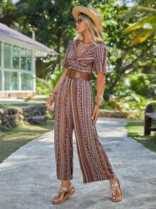 SHEIN VCAY Áo liền quần nữ Túi Họa tiết hoa Boho - Nhiều màu - Xem 6