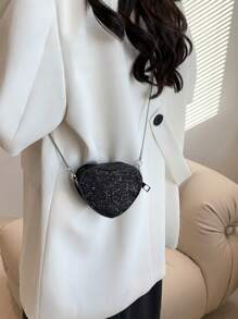 迷你閃亮心形斜背包 - 黑色 - 查看 1