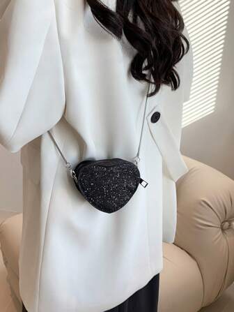 Bolso Bandolera Mini Con Forma De Corazón Brillante