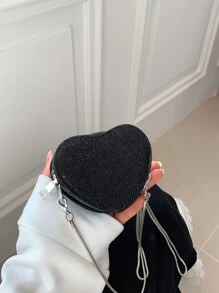 迷你閃亮心形斜背包 - 黑色 - 查看 3
