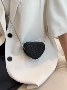 迷你閃亮心形斜背包 - 黑色 - 查看 7