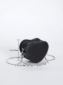 迷你閃亮心形斜背包 - 黑色 - 查看 8