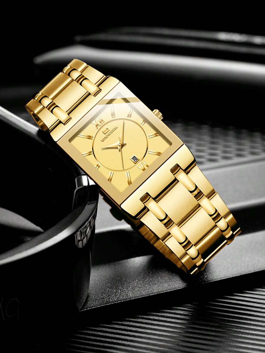 VA VA VOOM Men Square Pointer Date Quartz Watch - Gold - View 1