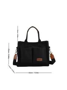 Small Shopper Bag Double Handle Letter Patch Decor For Women, Rookies & White-Collar Workers, Tote Bags For Students, Multiple Compartments, Perfect For Beach, School, Work & Daily Use - 黑色 - 查看 4