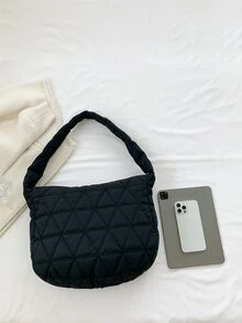 Quilted Hobo Bag Black Large Capacity Top Handle For Daily - Black - View 6