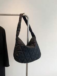 Quilted Hobo Bag Black Large Capacity Top Handle For Daily - Black - View 2
